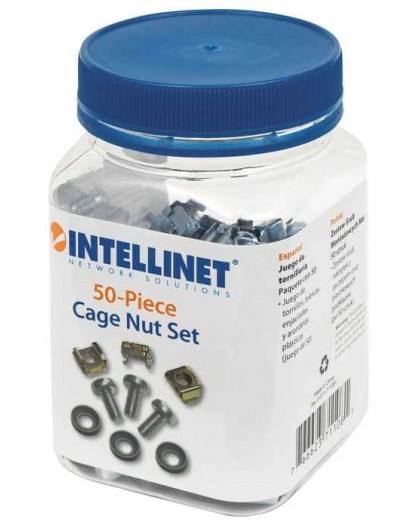 Intellinet Cage Nut Set (50 Pack), M6 Nuts, Bolts and Washers, Suitable for Network Cabinets/Server Racks, Plastic Storage Jar, 
