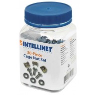 Intellinet Cage Nut Set (50 Pack), M6 Nuts, Bolts and Washers, Suitable for Network Cabinets/Server Racks, Plastic Storage Jar, 
